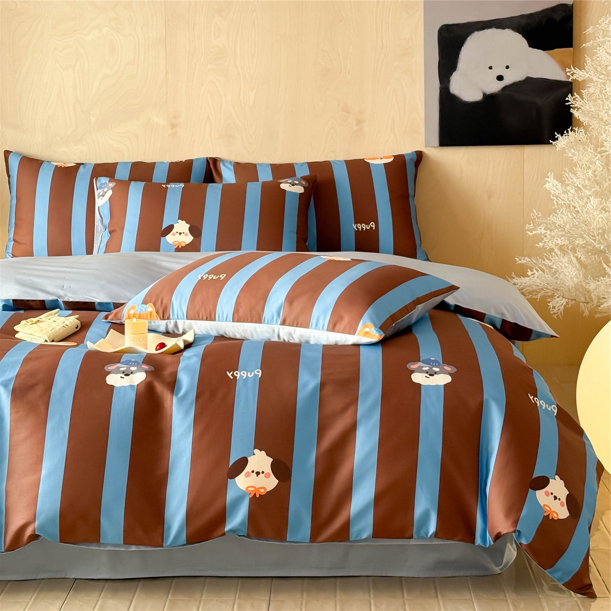 典曼家纺 2026新款纯棉四件套高级100Pro全棉贡缎卡通四件套 恬悠