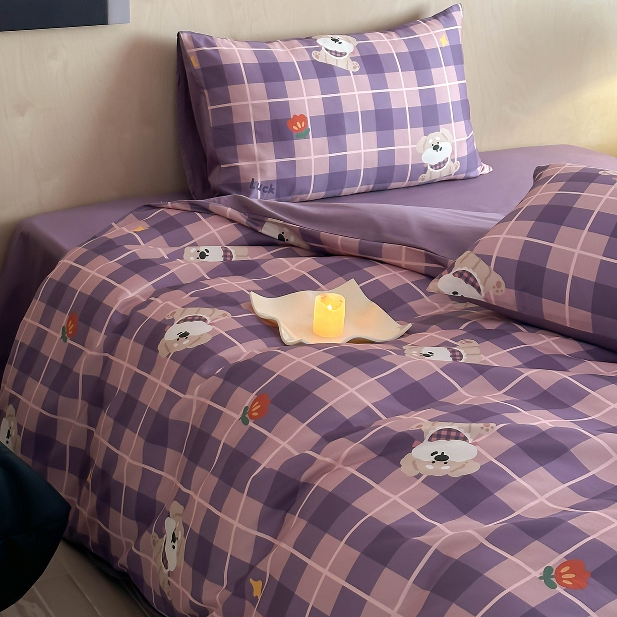 91家纺网 家纺一手货源 找家纺 典曼家纺 2026新款纯棉四件套高级100Pro全棉贡缎卡通四件套 茶野