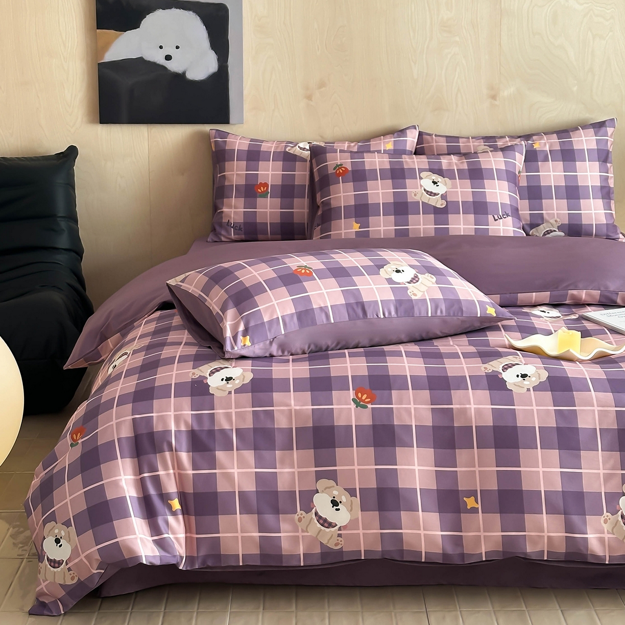 91家纺网 家纺一手货源 找家纺 典曼家纺 2026新款纯棉四件套高级100Pro全棉贡缎卡通四件套 茶野