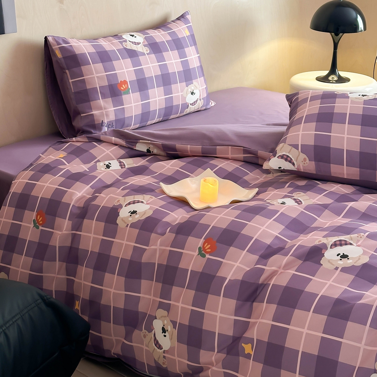 91家纺网 家纺一手货源 找家纺 典曼家纺 2026新款纯棉四件套高级100Pro全棉贡缎卡通四件套 茶野