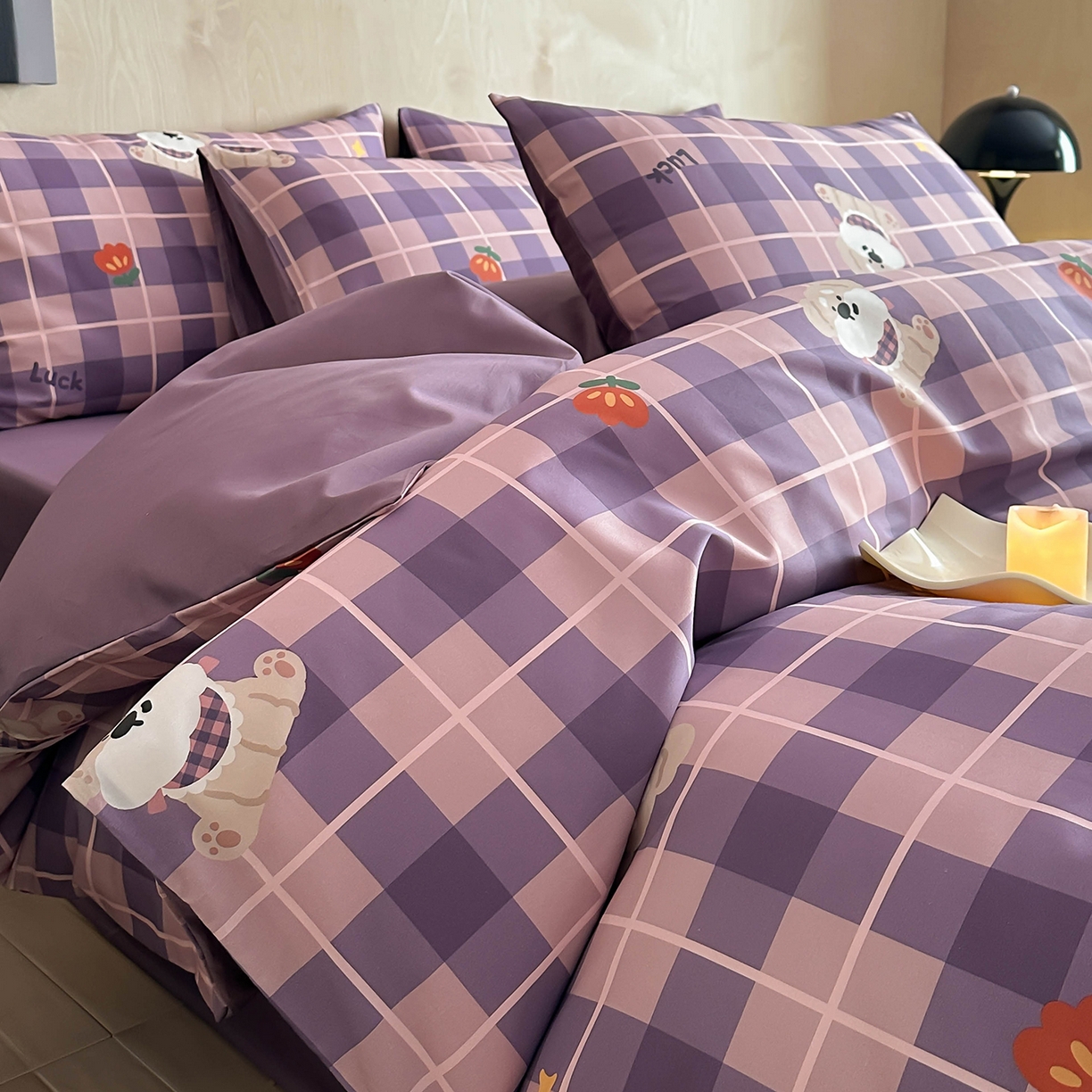 91家纺网 家纺一手货源 找家纺 典曼家纺 2026新款纯棉四件套高级100Pro全棉贡缎卡通四件套 茶野