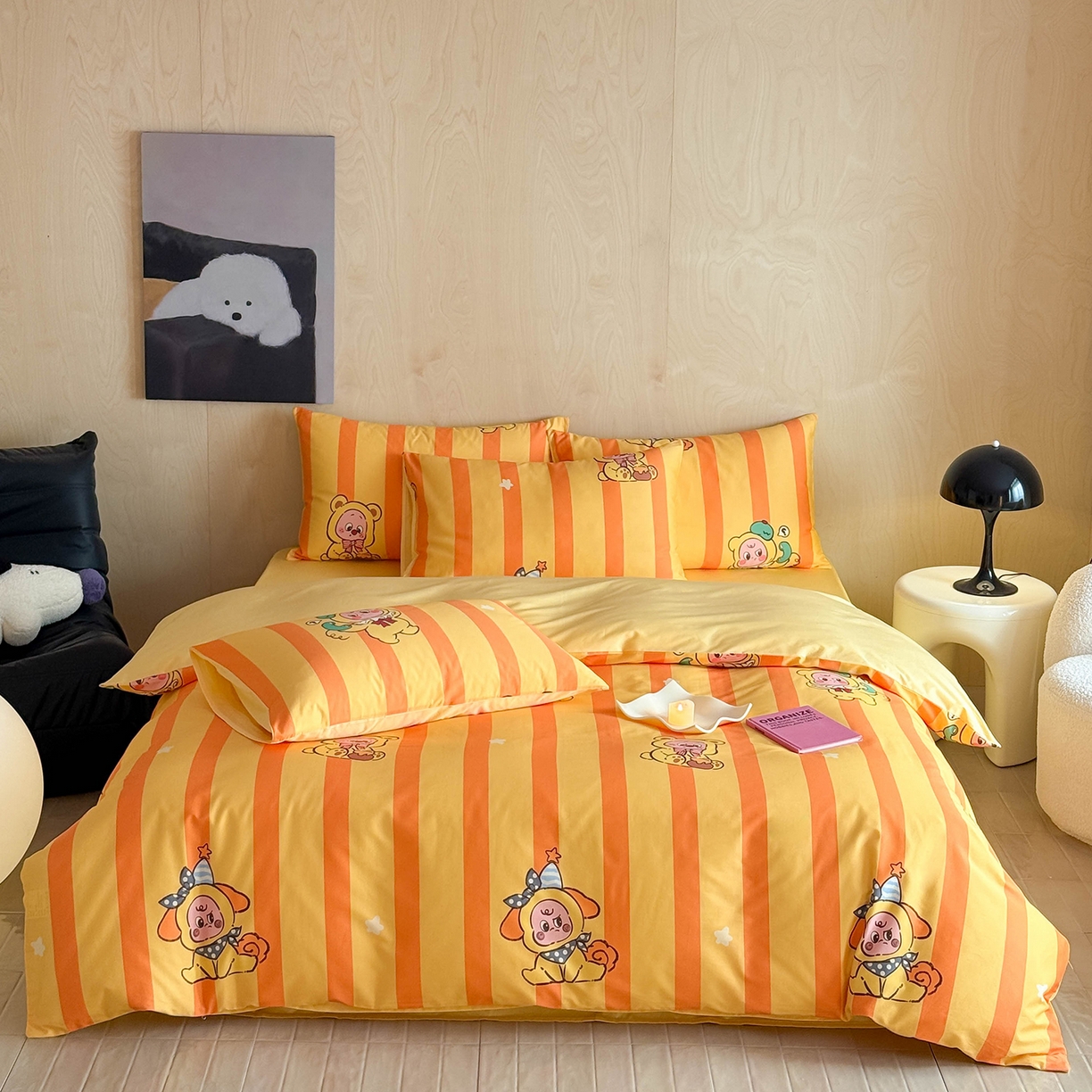 91家纺网 家纺一手货源 找家纺 典曼家纺 2026新款纯棉四件套高级100Pro全棉贡缎卡通四件套 绵绵汪