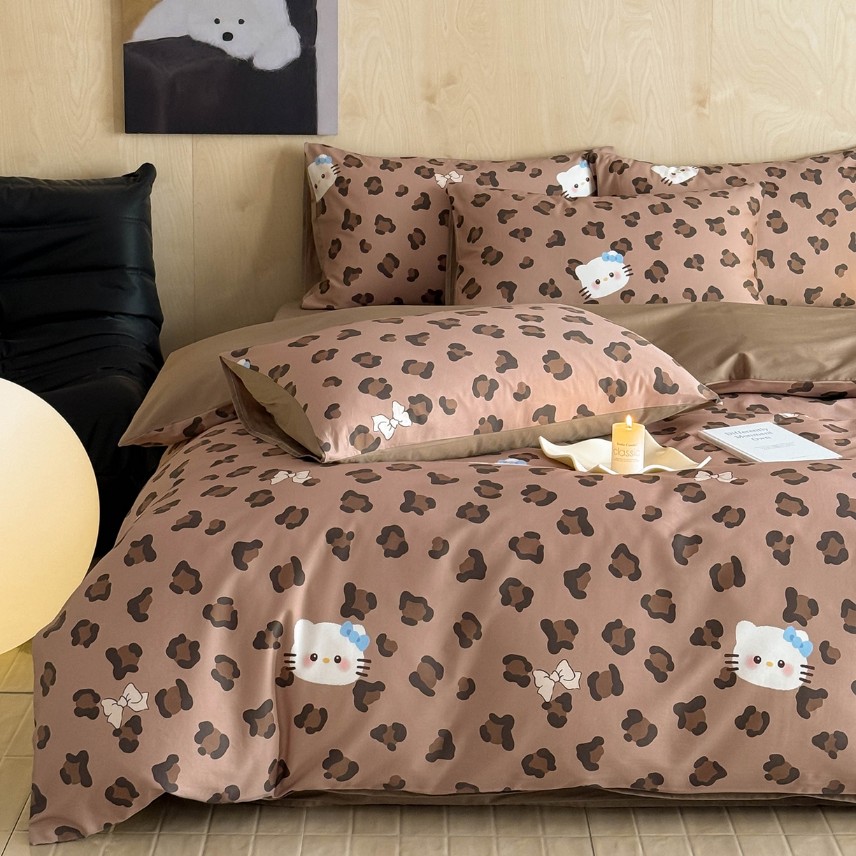 91家纺网 家纺一手货源 找家纺 典曼家纺 2026新款纯棉四件套高级100Pro全棉贡缎卡通四件套 奥利奥-咖