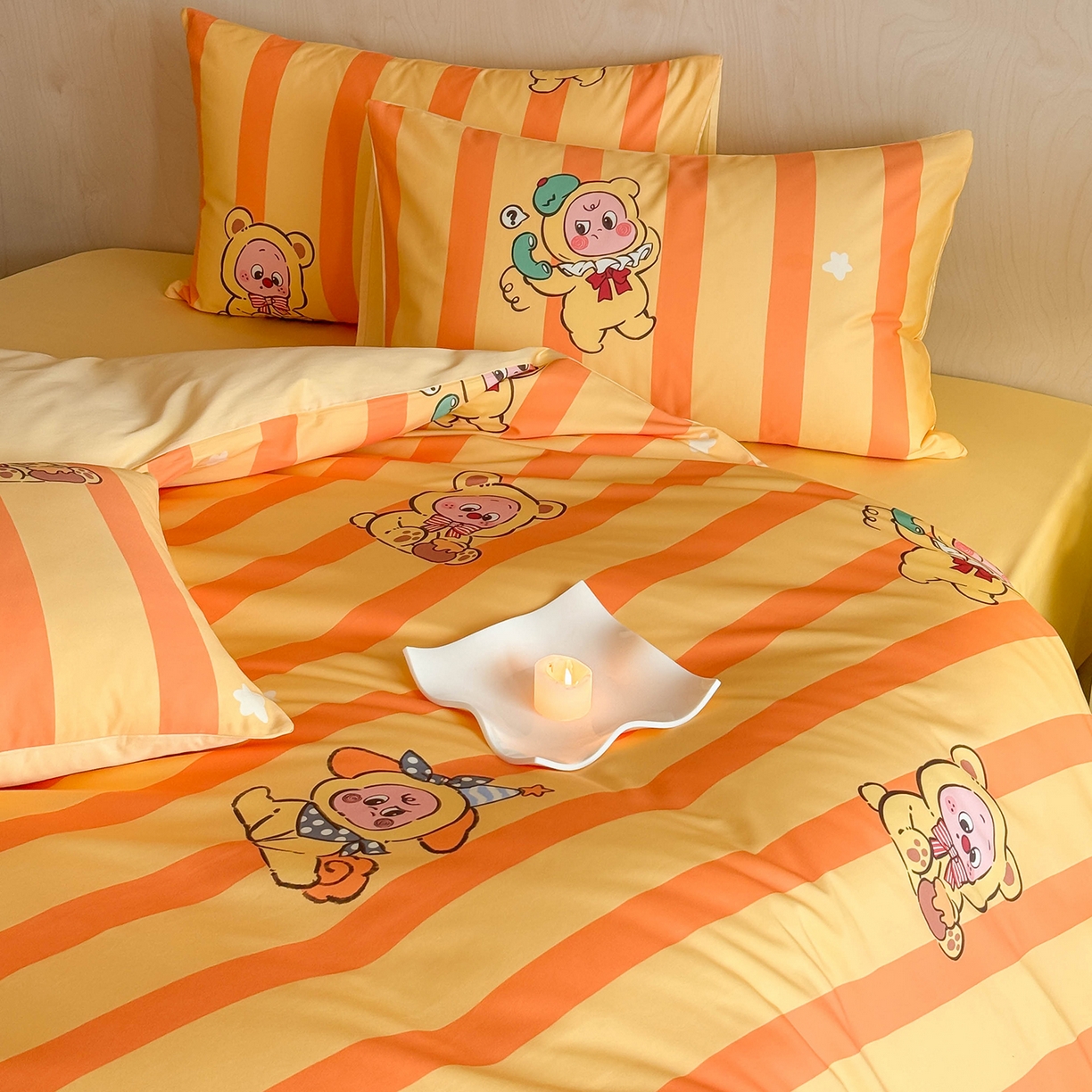 91家纺网 家纺一手货源 找家纺 典曼家纺 2026新款纯棉四件套高级100Pro全棉贡缎卡通四件套 绵绵汪