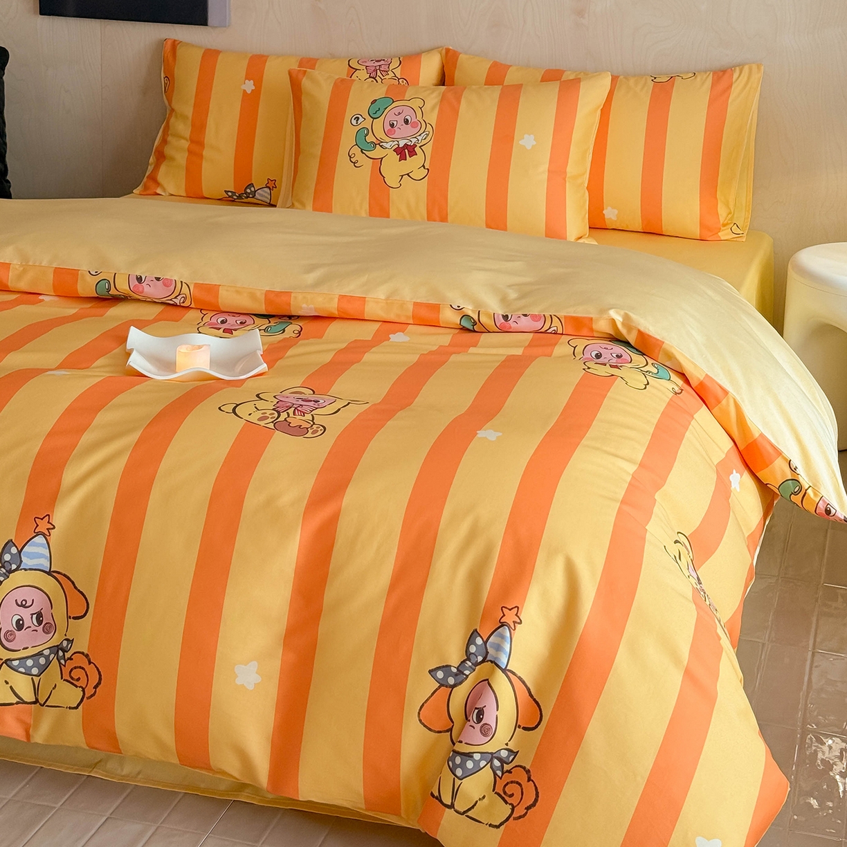 91家纺网 家纺一手货源 找家纺 典曼家纺 2026新款纯棉四件套高级100Pro全棉贡缎卡通四件套 绵绵汪