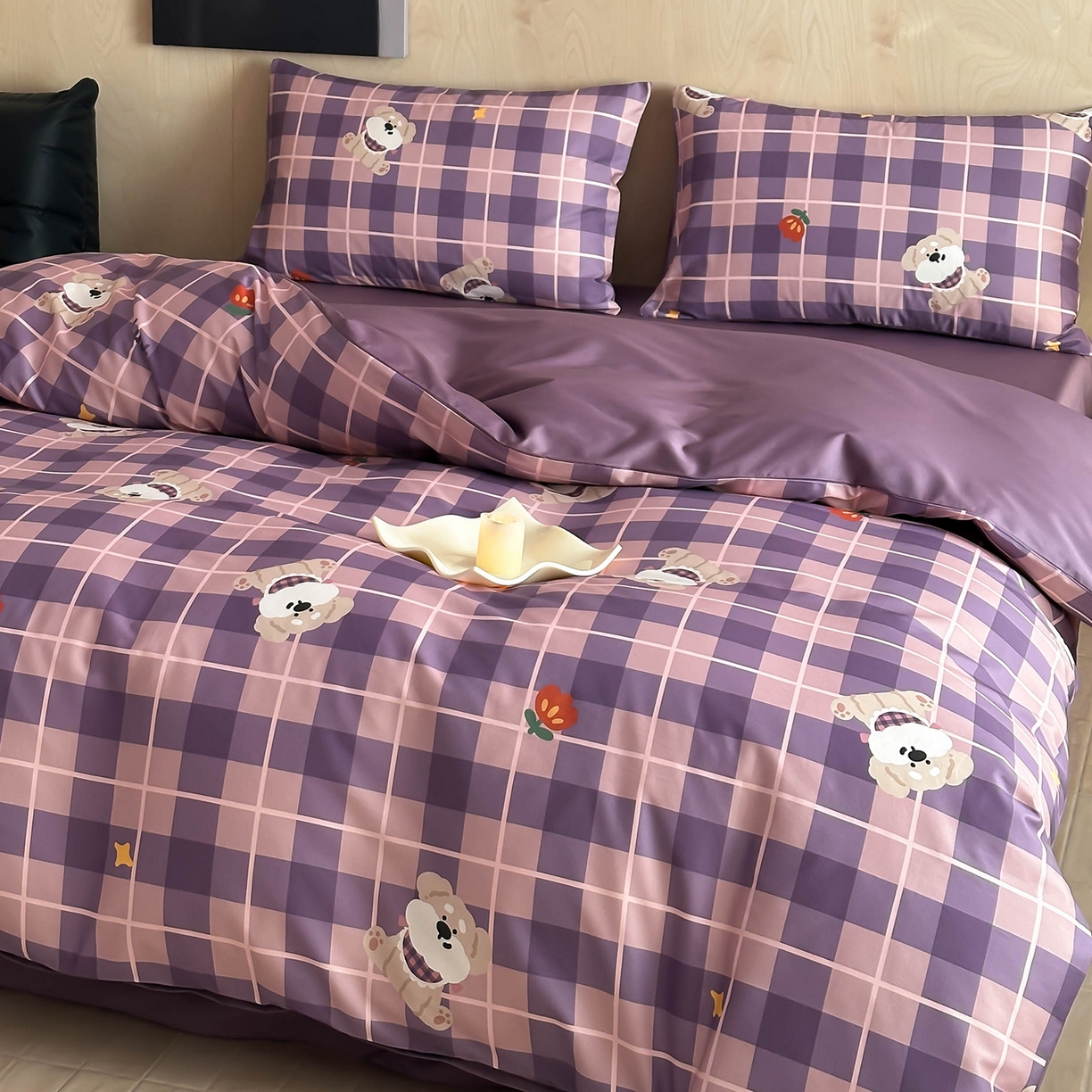 91家纺网 家纺一手货源 找家纺 典曼家纺 2026新款纯棉四件套高级100Pro全棉贡缎卡通四件套 茶野