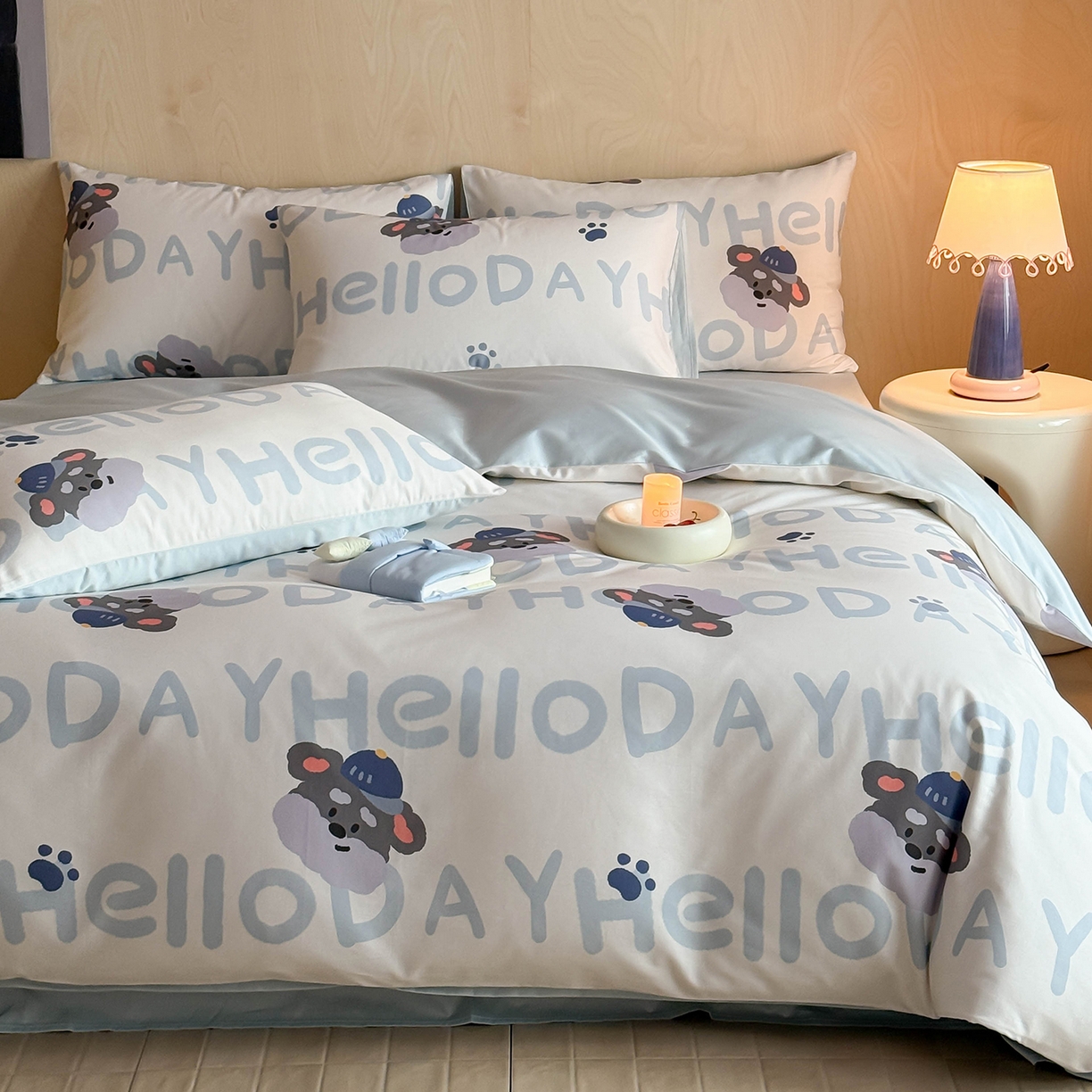 91家纺网 家纺一手货源 找家纺 典曼家纺 2026新款纯棉四件套高级100Pro全棉贡缎卡通四件套 慕朵