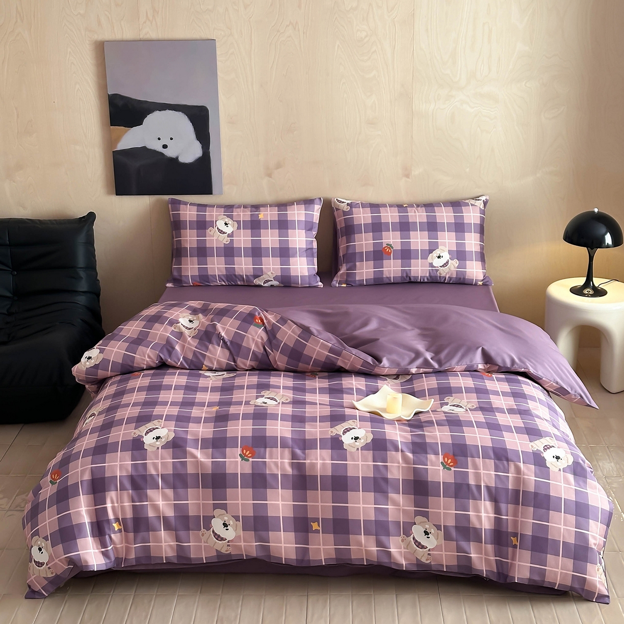 91家纺网 家纺一手货源 找家纺 典曼家纺 2026新款纯棉四件套高级100Pro全棉贡缎卡通四件套 茶野