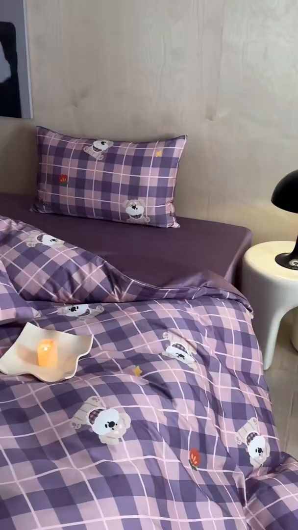 91家纺网 家纺一手货源 找家纺 典曼家纺 2026新款纯棉四件套高级100Pro全棉贡缎卡通四件套 茶野