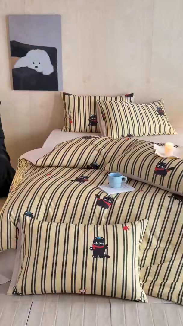 91家纺网 家纺一手货源 找家纺 典曼家纺 2026新款纯棉四件套高级100Pro全棉贡缎卡通四件套 甜心