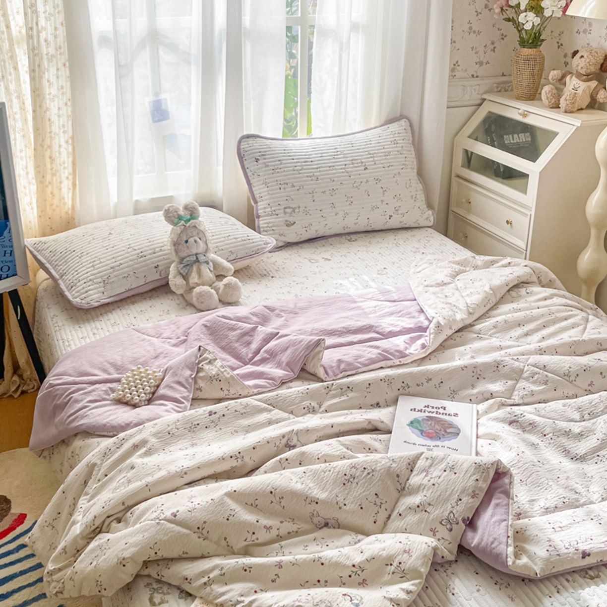 91家纺网 家纺一手货源 找家纺 （总）老帅的工厂店 2026新款A类云感双层纱7A抗菌床盖夏被四件套系列