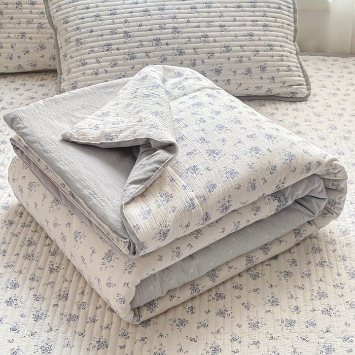 老帅的工厂店 2026新款A类云感双层纱7A抗菌床盖夏被四件套系列 海盐花田