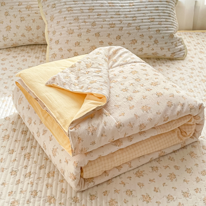 老帅的工厂店 2026新款A类云感双层纱7A抗菌床盖夏被四件套系列 暖花