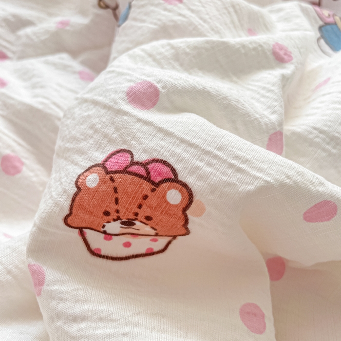 91家纺网 家纺一手货源 找家纺 老帅的工厂店 2026新款A类云感双层纱7A抗菌床盖夏被四件套系列 粉波Kitty梦