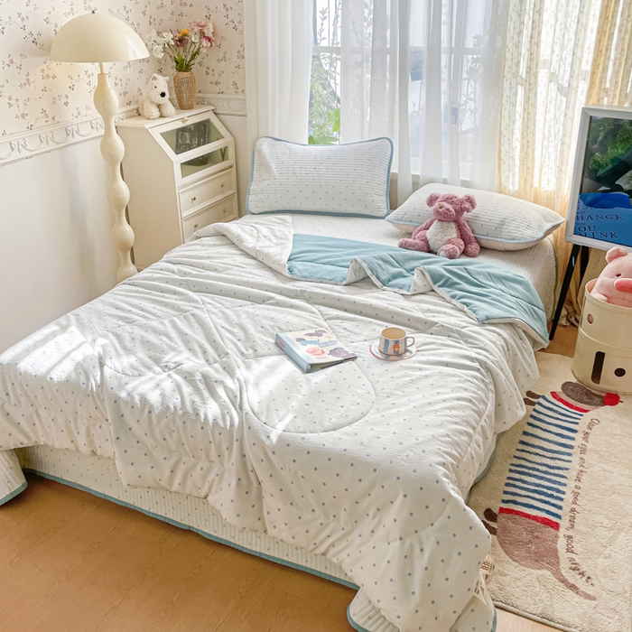 91家纺网 家纺一手货源 找家纺 老帅的工厂店 2026新款A类云感双层纱7A抗菌床盖夏被四件套系列 海盐波波