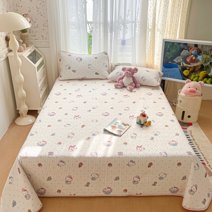 91家纺网 家纺一手货源 找家纺 老帅的工厂店 2026新款A类云感双层纱7A抗菌床盖夏被四件套系列 粉波Kitty梦