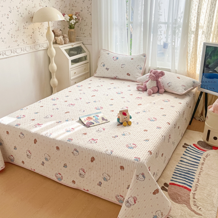 91家纺网 家纺一手货源 找家纺 老帅的工厂店 2026新款A类云感双层纱7A抗菌床盖夏被四件套系列 粉波Kitty梦