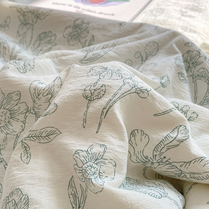 91家纺网 家纺一手货源 找家纺 老帅的工厂店 2026新款A类云感双层纱7A抗菌床盖夏被四件套系列 花开漫漫