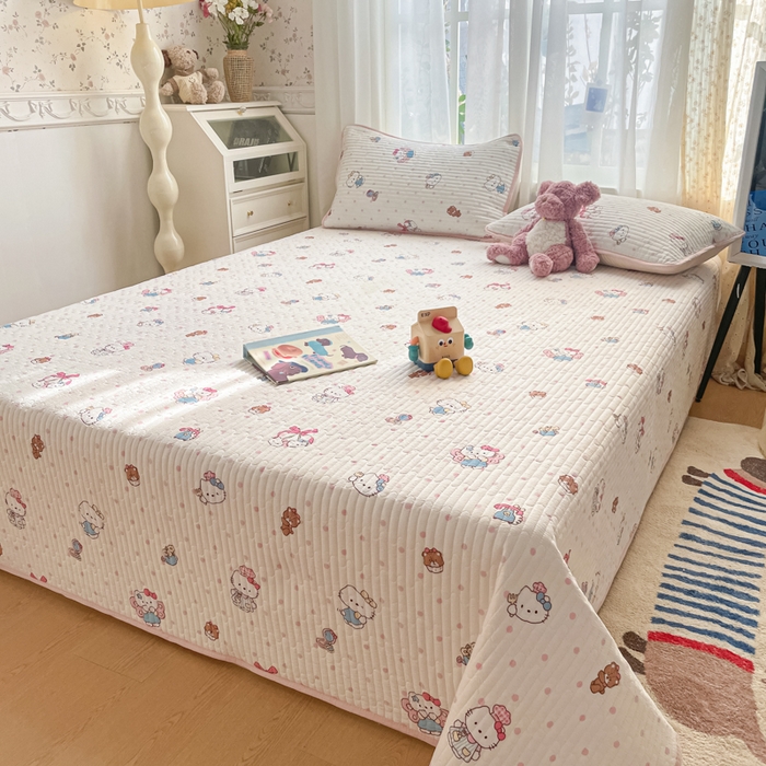 91家纺网 家纺一手货源 找家纺 老帅的工厂店 2026新款A类云感双层纱7A抗菌床盖夏被四件套系列 粉波Kitty梦