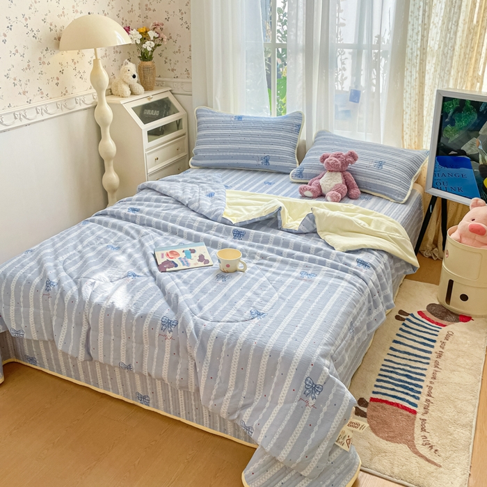 91家纺网 家纺一手货源 找家纺 老帅的工厂店 2026新款A类云感双层纱7A抗菌床盖夏被四件套系列 碟织