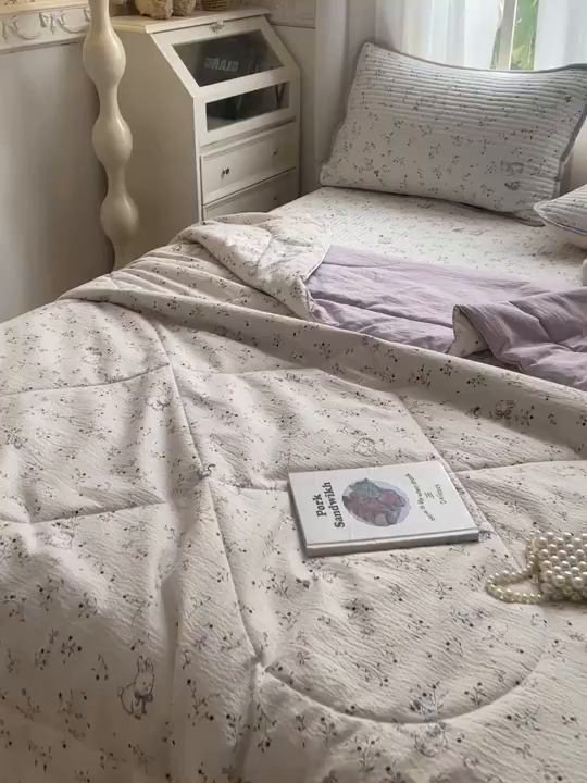 91家纺网 家纺一手货源 找家纺 （总）老帅的工厂店 2026新款A类云感双层纱7A抗菌床盖夏被四件套系列