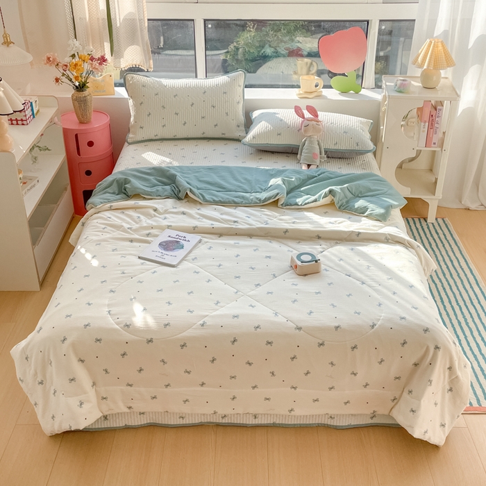 91家纺网 家纺一手货源 找家纺 老帅的工厂店 2026新款A类云感双层纱7A抗菌床盖夏被四件套系列 倾结