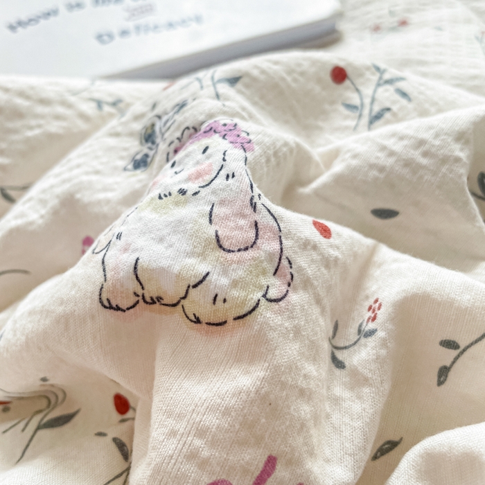 91家纺网 家纺一手货源 找家纺 老帅的工厂店 2026新款A类云感双层纱7A抗菌单品床盖系列 芋泥小兔