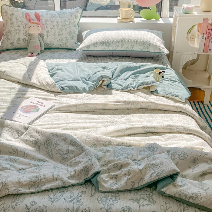 91家纺网 家纺一手货源 找家纺 老帅的工厂店 2026新款A类云感双层纱7A抗菌单品床盖系列 花开漫漫