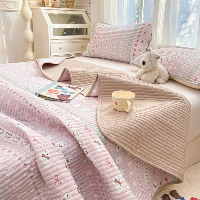 老帅的工厂店 2026新款A类云感双层纱7A抗菌单品床盖系列 小狗笔记