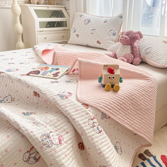 老帅的工厂店 2026新款A类云感双层纱7A抗菌单品床盖系列 粉波Kitty梦