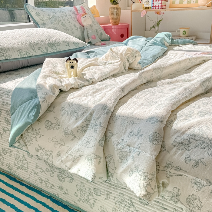 91家纺网 家纺一手货源 找家纺 老帅的工厂店 2026新款A类云感双层纱7A抗菌单品床盖系列 花开漫漫