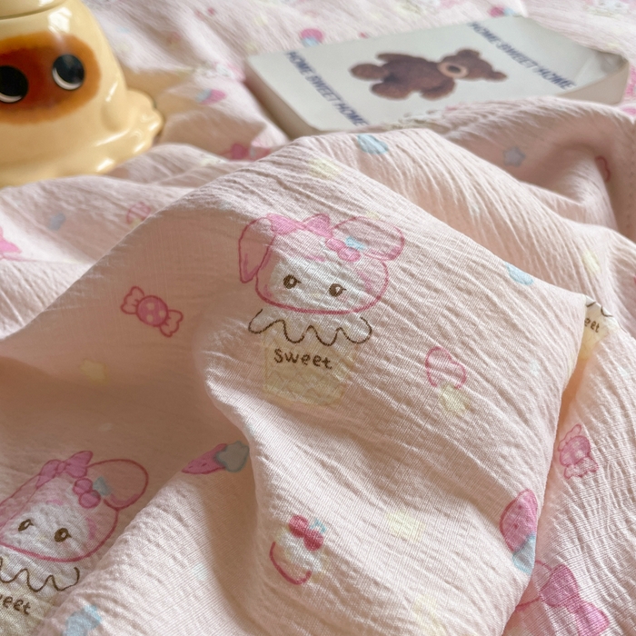 91家纺网 家纺一手货源 找家纺 老帅的工厂店 2026新款A类云感双层纱7A抗菌单品床盖系列 甜心兔