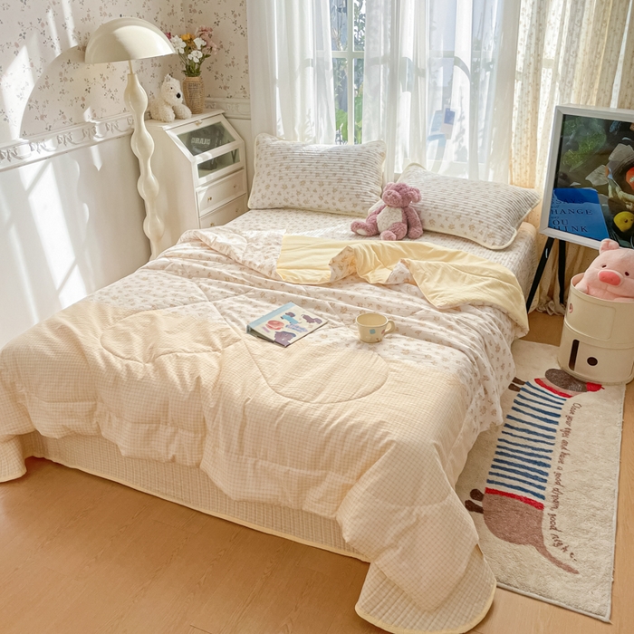 91家纺网 家纺一手货源 找家纺 老帅的工厂店 2026新款A类云感双层纱7A抗菌单品床盖系列 暖花