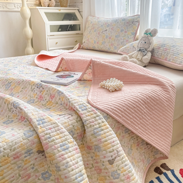 老帅的工厂店 2026新款A类云感双层纱7A抗菌单品床盖系列 春野粉调