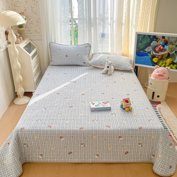 91家纺网 家纺一手货源 找家纺 老帅的工厂店 2026新款A类云感双层纱7A抗菌单品床盖系列 蓝格萌狗