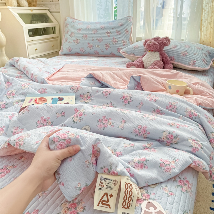 91家纺网 家纺一手货源 找家纺 老帅的工厂店 2026新款A类云感双层纱7A抗菌单品床盖系列 花漾