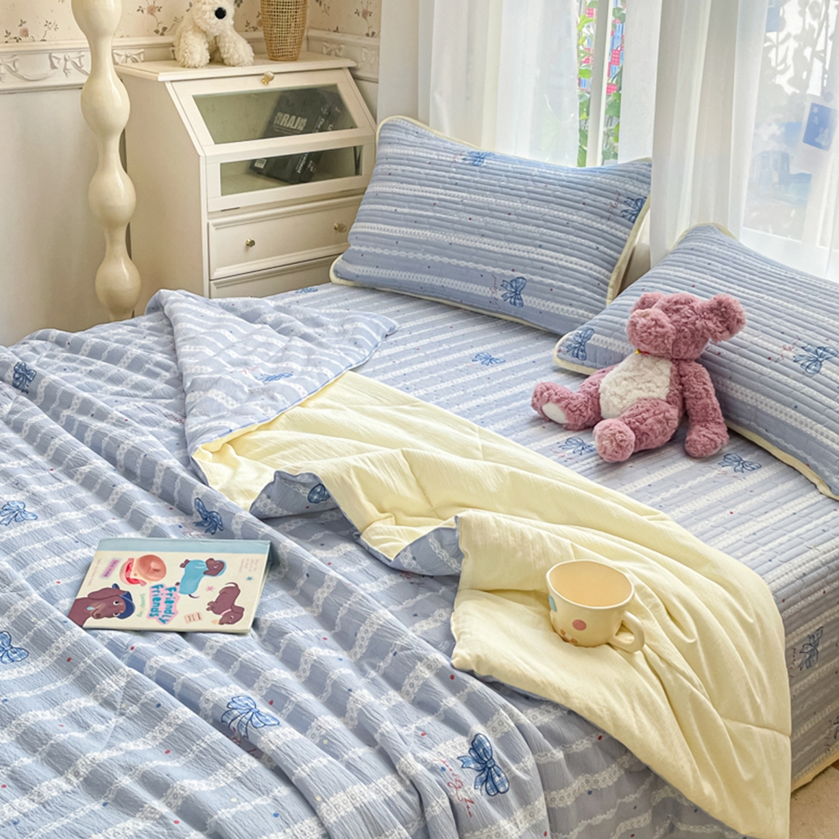 91家纺网 家纺一手货源 找家纺 老帅的工厂店 2026新款A类云感双层纱7A抗菌单品床盖系列 碟织