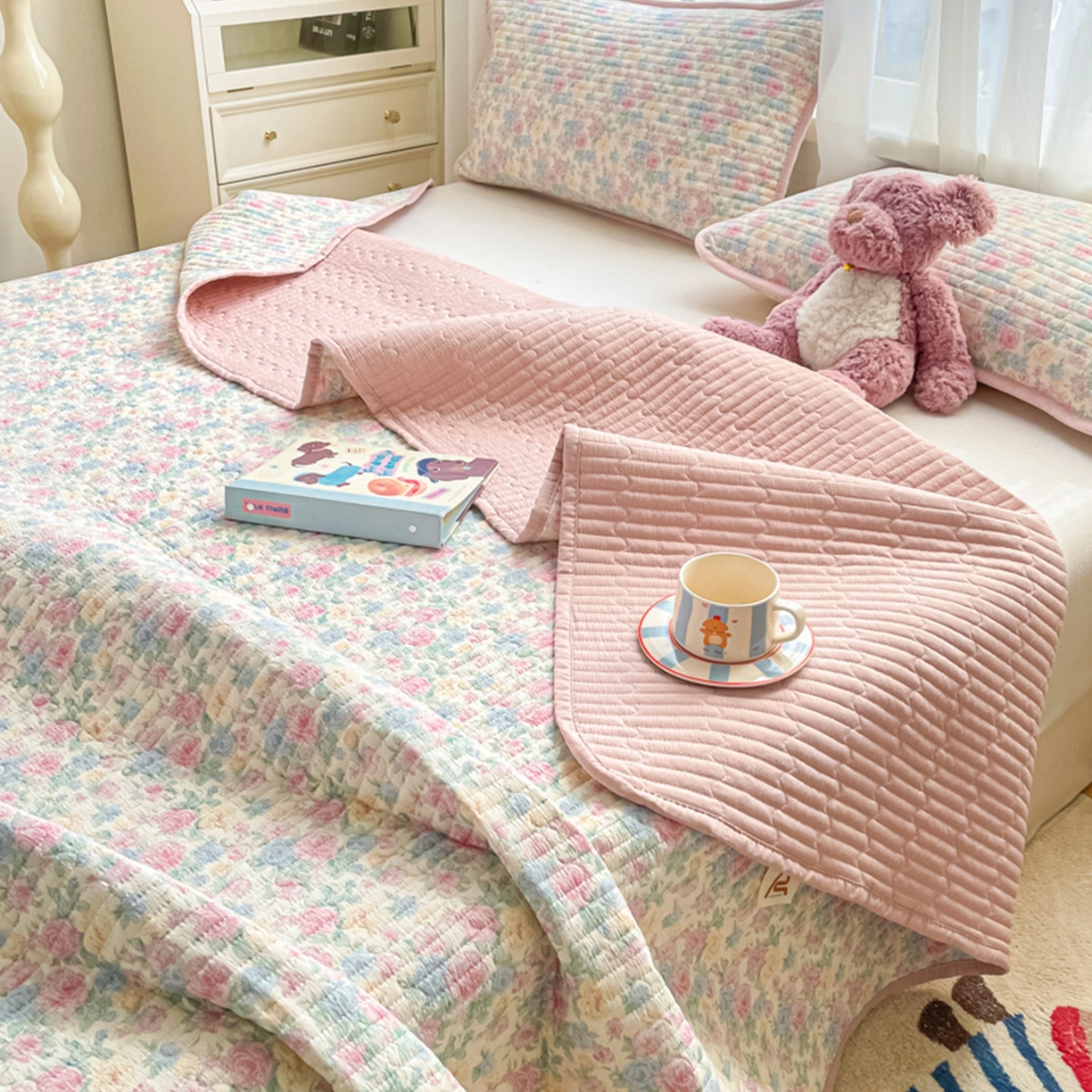 老帅的工厂店 2026新款A类云感双层纱7A抗菌单品床盖系列 花蔓