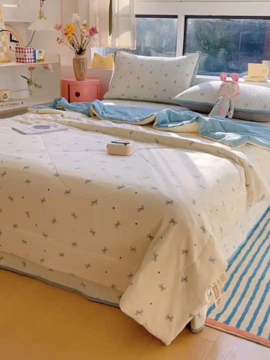 91家纺网 家纺一手货源 找家纺 老帅的工厂店 2026新款A类云感双层纱7A抗菌单品床盖系列 倾结