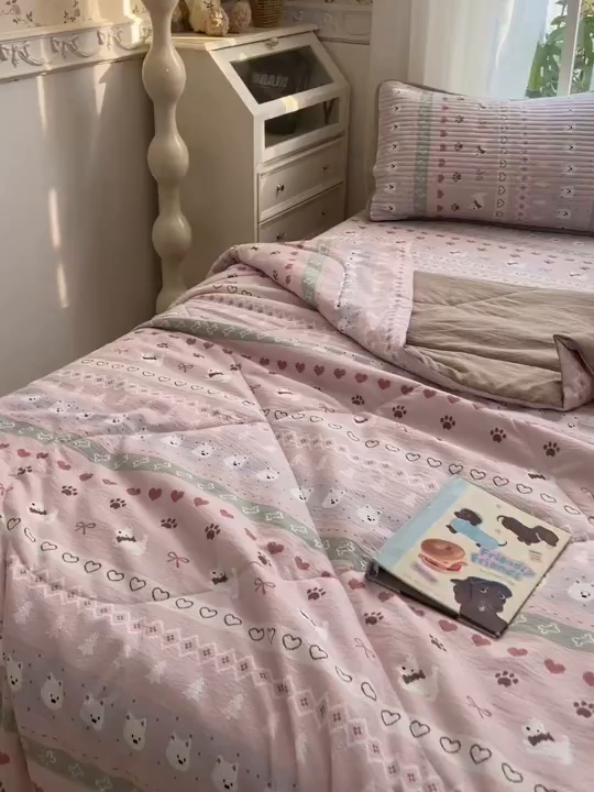 91家纺网 家纺一手货源 找家纺 老帅的工厂店 2026新款A类云感双层纱7A抗菌单品床盖系列 小狗笔记