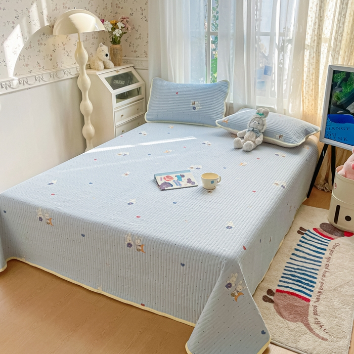 91家纺网 家纺一手货源 找家纺 老帅的工厂店 2026新款A类云感双层纱7A抗菌单品床盖系列 兔眠