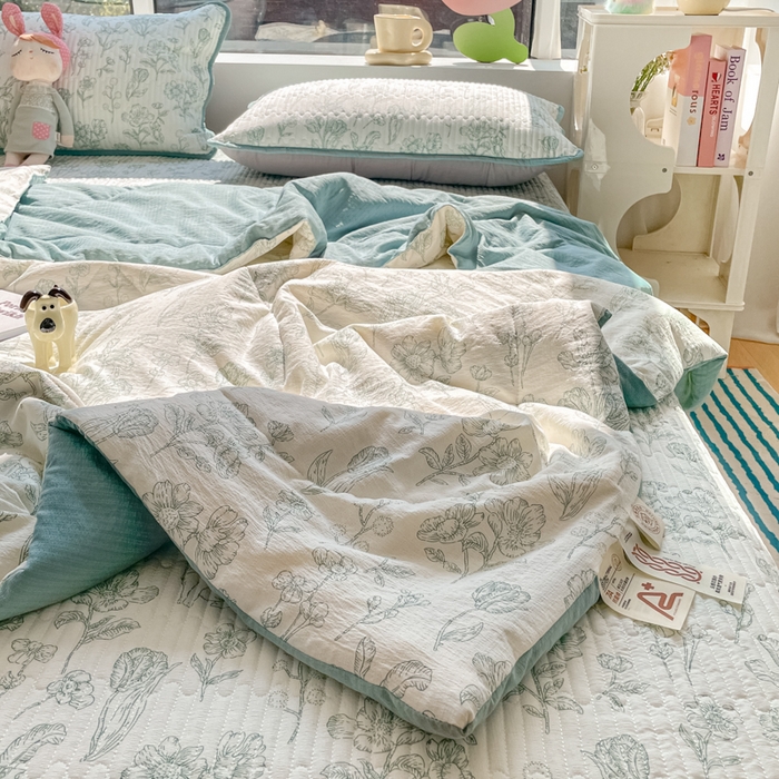 91家纺网 家纺一手货源 找家纺 老帅的工厂店 2026新款A类云感双层纱7A抗菌单品床盖系列 花开漫漫