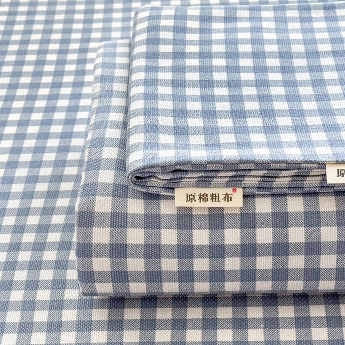 91家纺网 家纺一手货源 找家纺 首爱家纺 2026新款爆款印花原棉老粗布床单 蓝小格