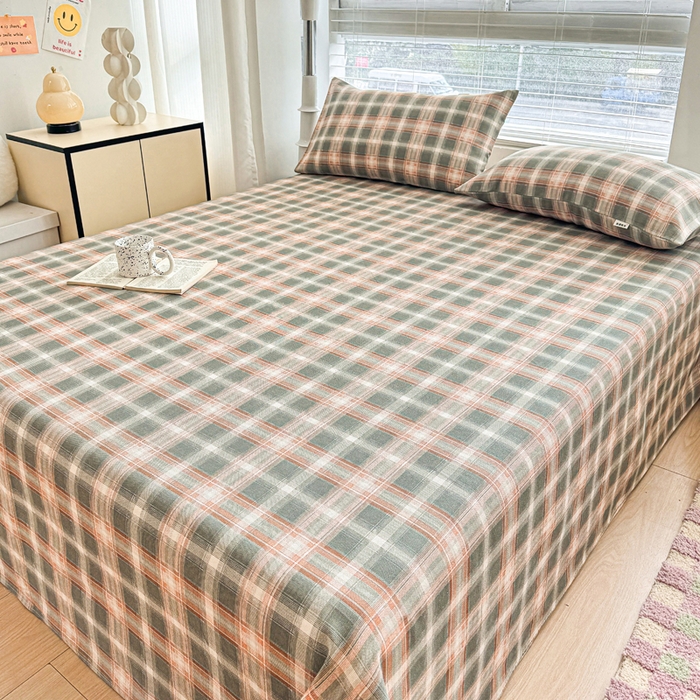 91家纺网 家纺一手货源 找家纺 首爱家纺 2026新款爆款印花原棉老粗布床单 摩卡格