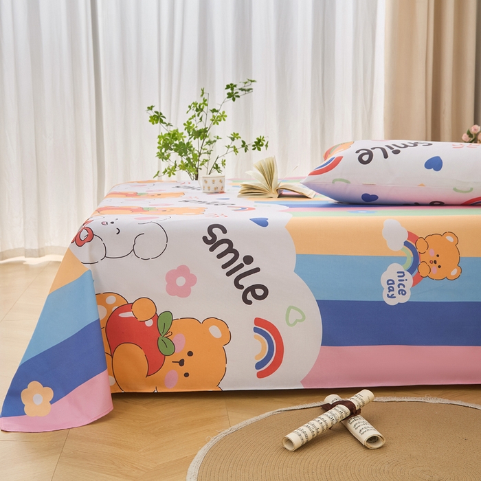 91家纺网 家纺一手货源 找家纺 首爱家纺 2026新款爆款印花原棉老粗布床单 七彩花园