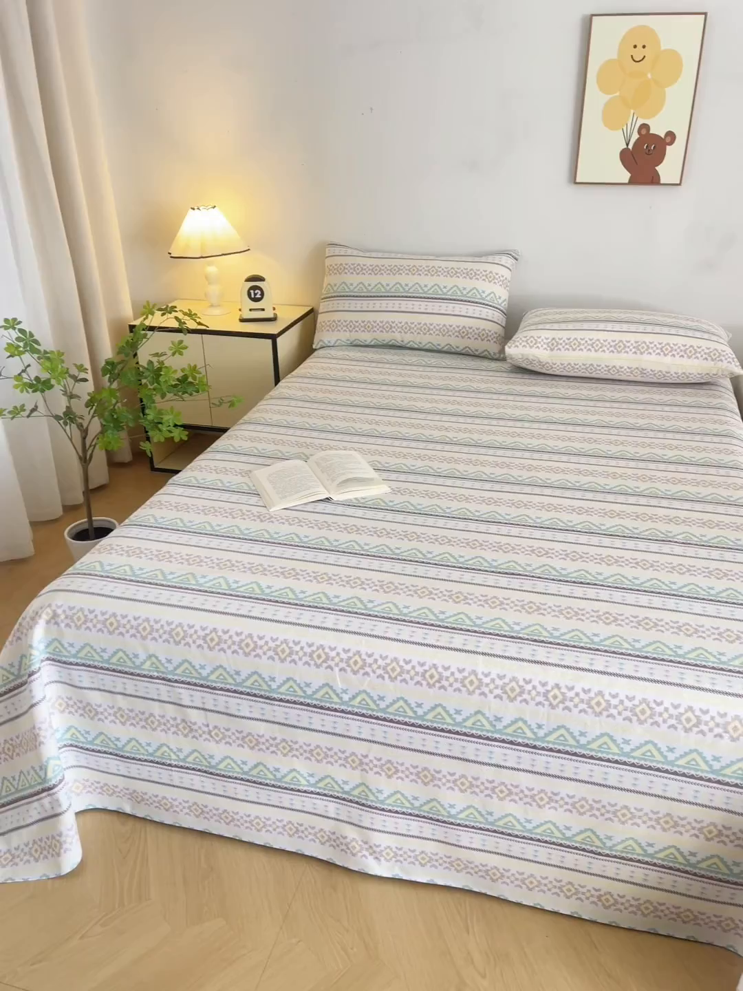 91家纺网 家纺一手货源 找家纺 首爱家纺 2026新款爆款印花原棉老粗布床单 条雅恋