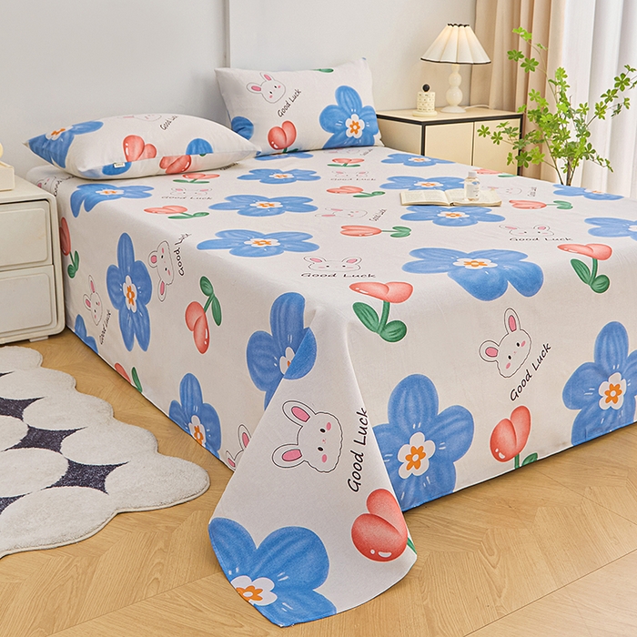 91家纺网 家纺一手货源 找家纺 首爱家纺 2026新款爆款印花原棉老粗布床单 小花 lucky兔