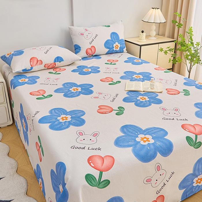 91家纺网 家纺一手货源 找家纺 首爱家纺 2026新款爆款印花原棉老粗布床单 小花 lucky兔