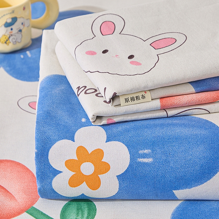 91家纺网 家纺一手货源 找家纺 首爱家纺 2026新款爆款印花原棉老粗布床单 小花 lucky兔