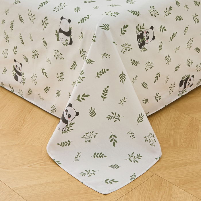 91家纺网 家纺一手货源 找家纺 首爱家纺 2026新款爆款印花原棉老粗布床单 熊猫宝贝